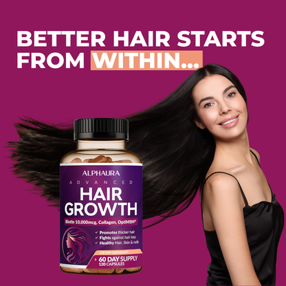 24-in-1 Advanced Hair Growth Vitamins - Biotin 10,000 mcg + Collagen & MSM, Supports Thicker, Healthier Hair
