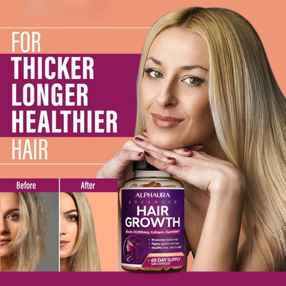 24-in-1 Advanced Hair Growth Vitamins - Biotin 10,000 mcg + Collagen & MSM, Supports Thicker, Healthier Hair